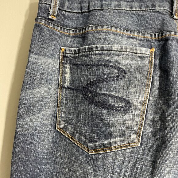 Vintage Seven7 Jeans Women’s 18 Premium Dark Wash Distressed Denim Wide Leg Y2K - Picture 9 of 16